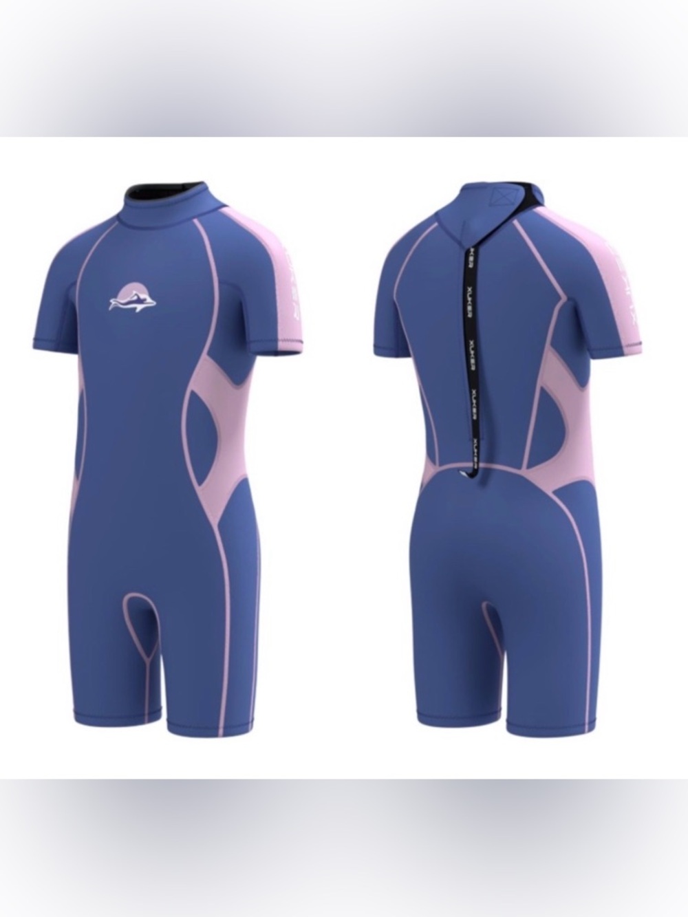 Xuker Blue and Pink wetsuit with back Zipper and Short Sleeves